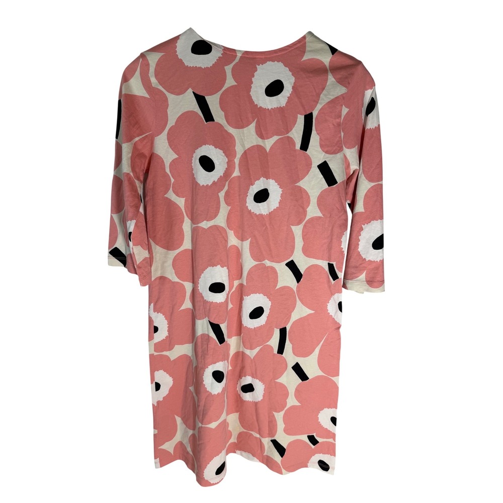 Marimekko Kauneus Unikko‎ Pink Floral Cotton Shift Dress 3/4 Sleeve 049395 - Picture 2 of 9